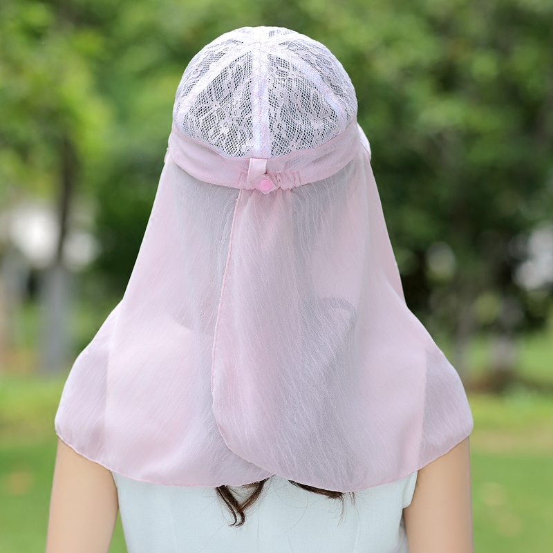 防紫外线面纱帽子女士透气遮脸太阳帽电瓶车遮阳帽防风帽子