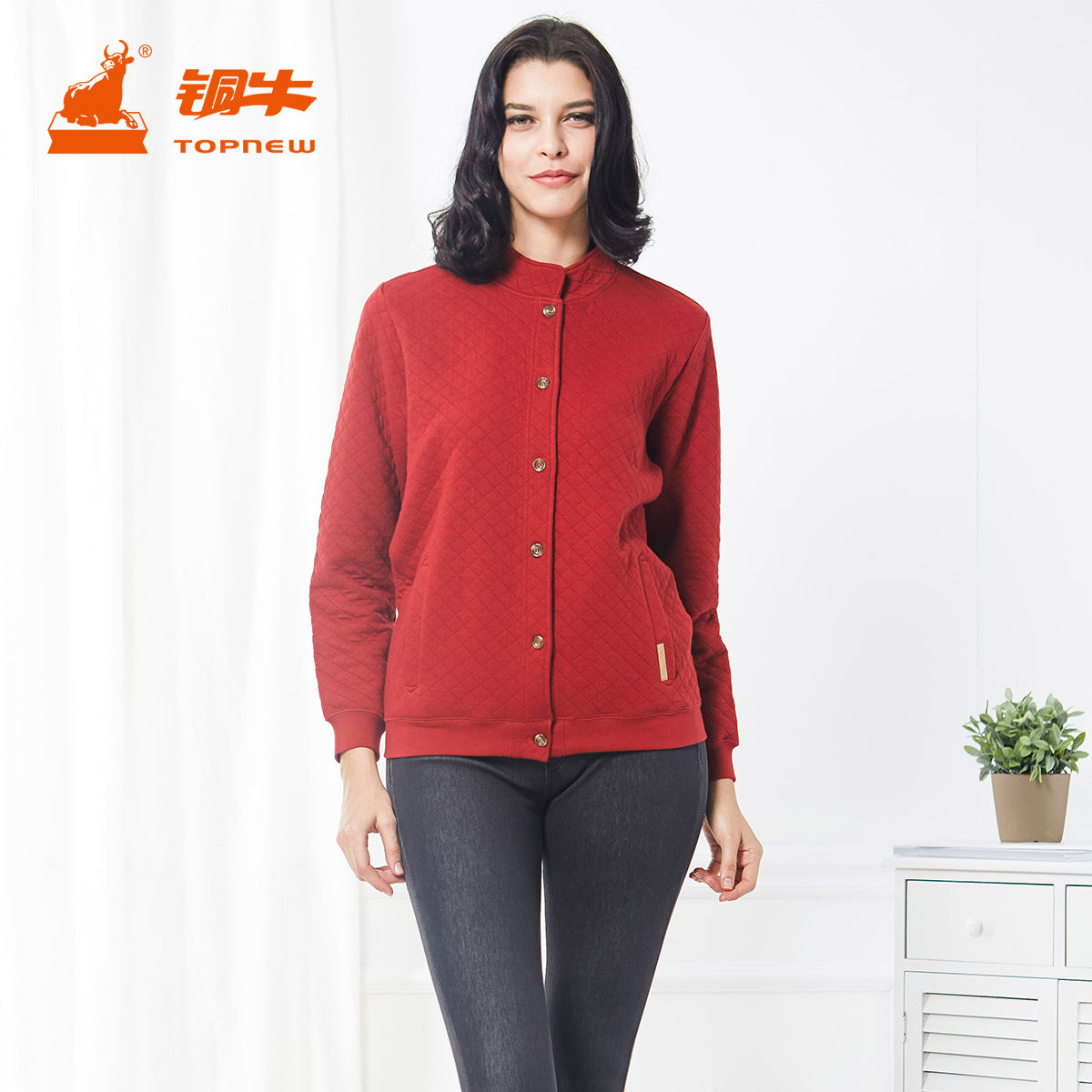 topnew铜牛内衣纯棉暖棉立领保暖女衫家居服上衣保暖上装