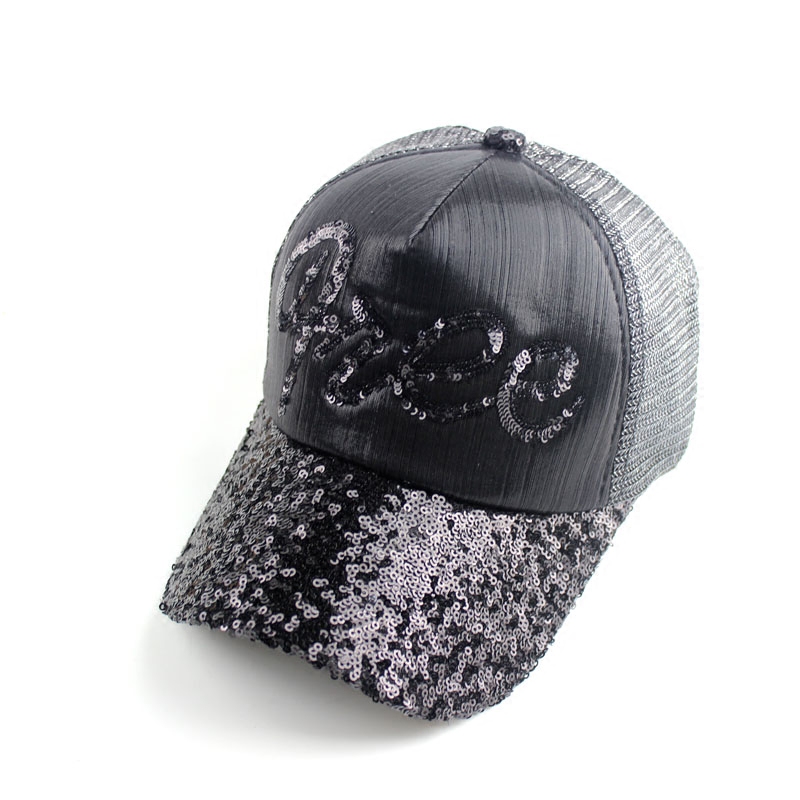 夏天女帽子韩版潮百搭亮片网眼帽海滩棒球帽街头学生遮阳帽鸭舌帽