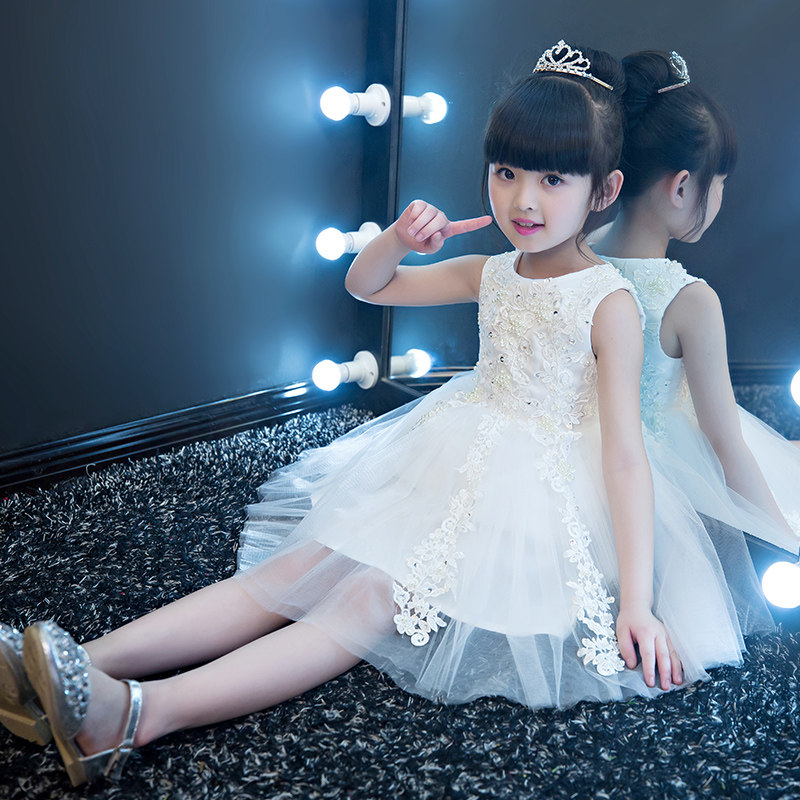 小花童礼服公主裙女童婚纱礼服蓬蓬裙儿童生日钢琴演出服短袖夏季