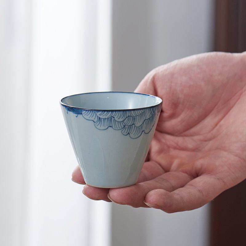 。草木人 手绘青花芙蓉茶杯 陶瓷品茗杯功夫茶具主人杯个人杯单杯