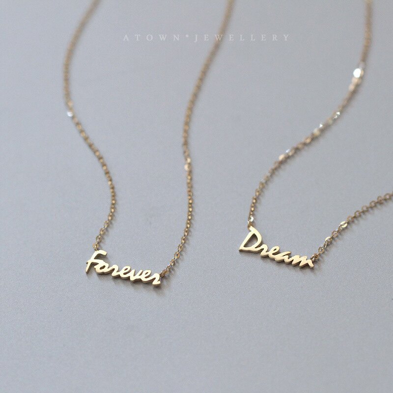 幸运锁骨气质简约dream项链英文梦想金英文14k纯银项链