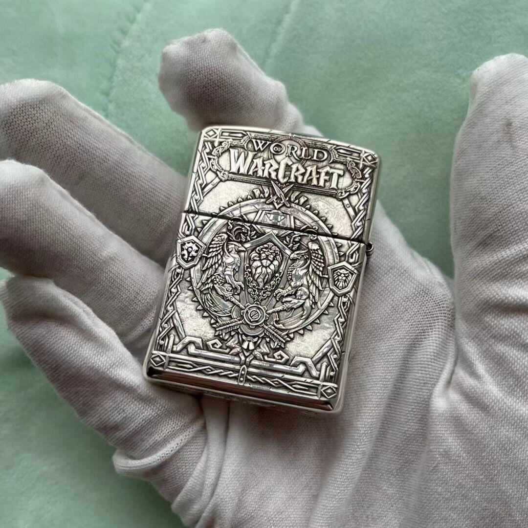 新款zippo打火机正品魔兽世界立体浮雕纯银盔甲加厚zippo