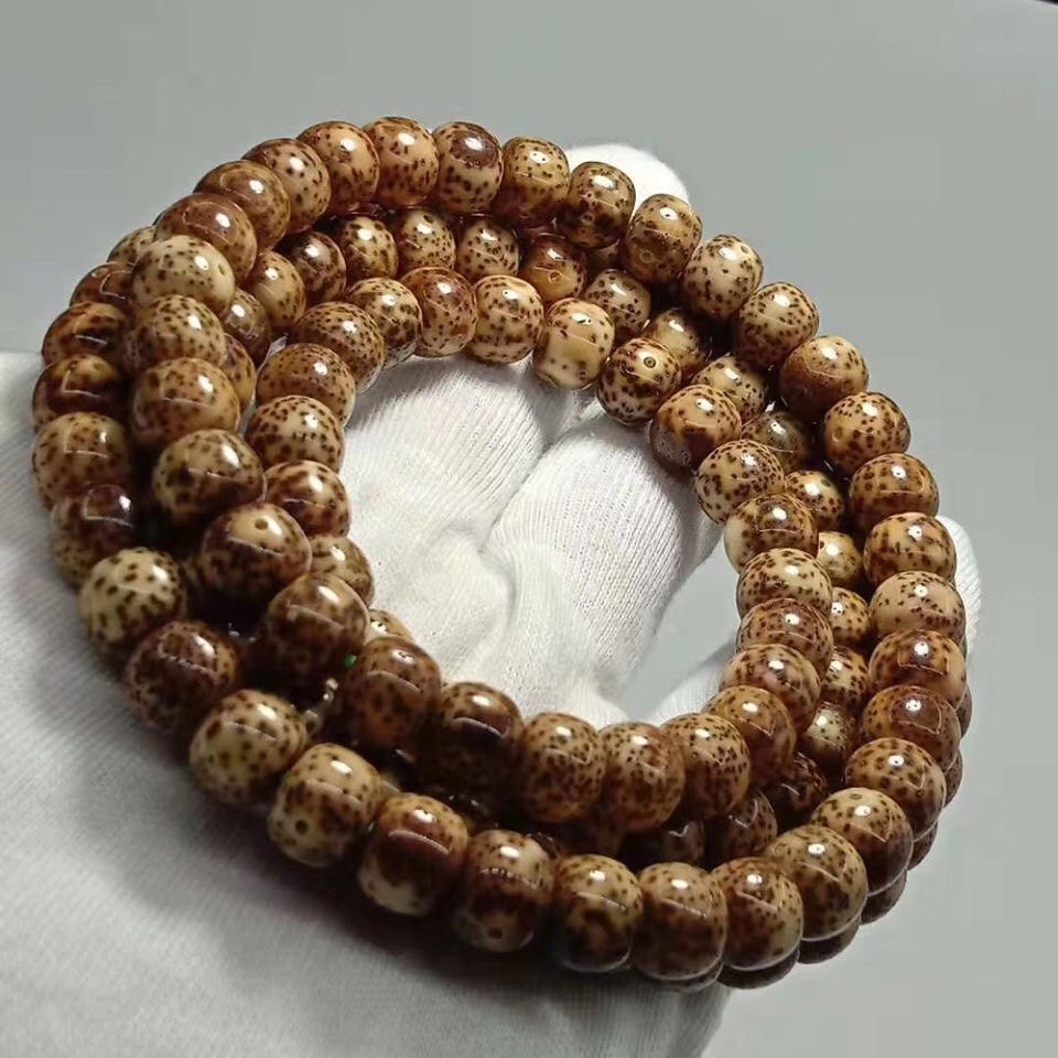 陈籽虎皮纹桶珠海海南星月菩提精修平口高油佛珠