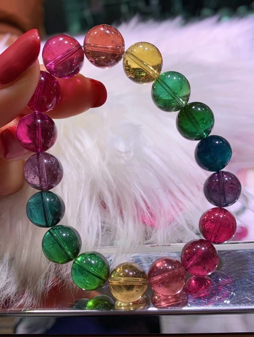 色标彩虹碧玺手链晶体干净参数126m4349手链