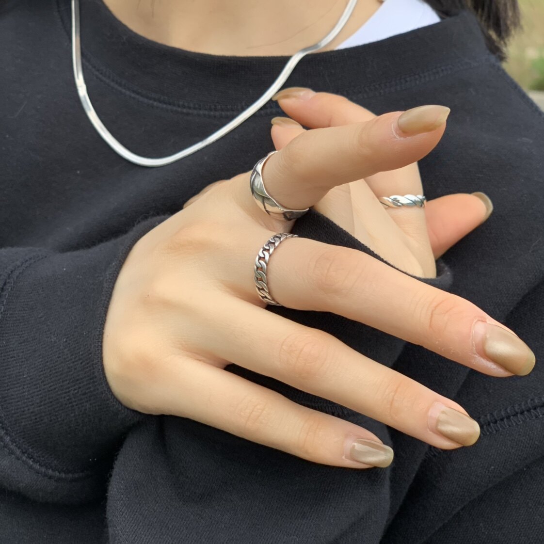 小香风菱格戒指复古简约百搭开口可调调节通体戒指