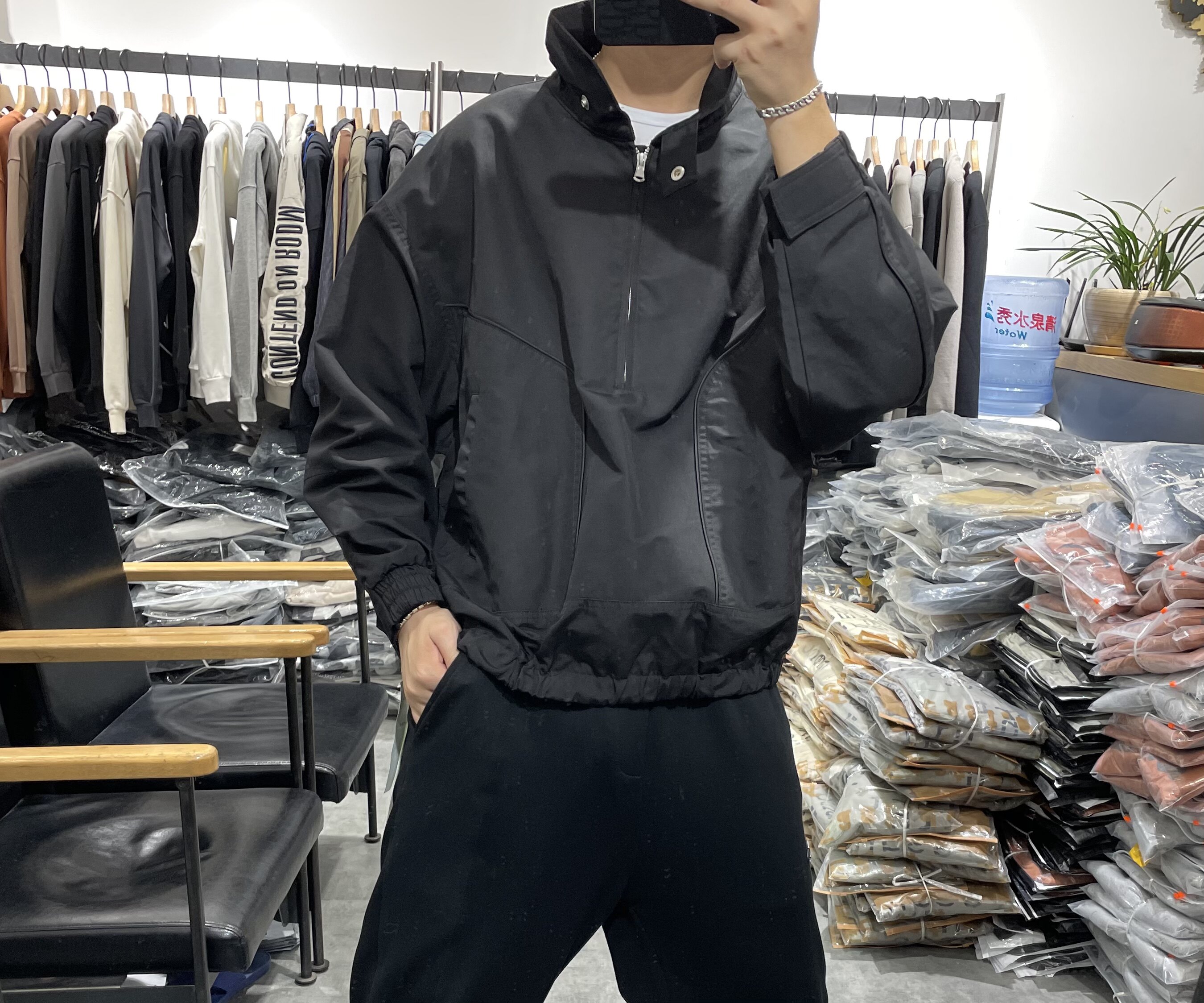 高点2021秋季新款半拉拉链套头夹克日系落肩夹克