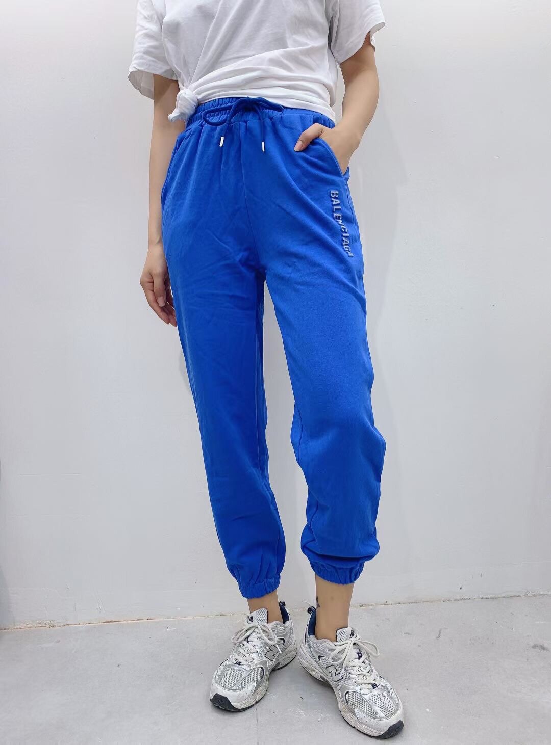 mangu coco春夏装新款深蓝色卫裤休闲裤女束脚松紧腰运动裤下载app