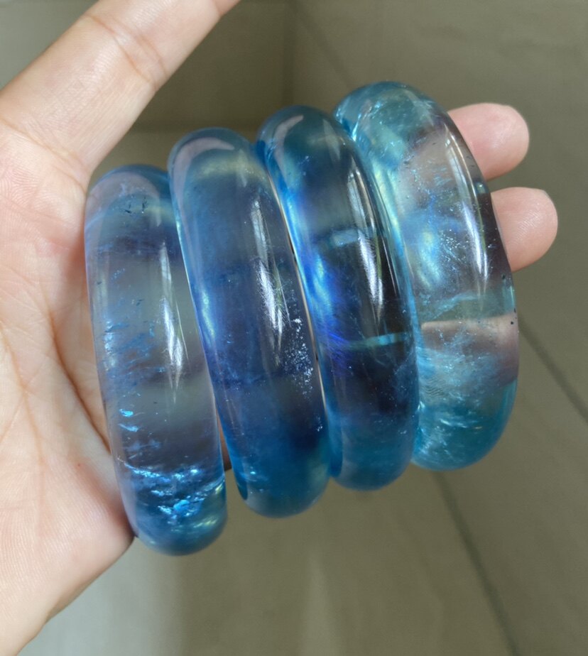 巴西玛利亚海蓝宝手镯高冰透荧光超强收藏级别女款手镯