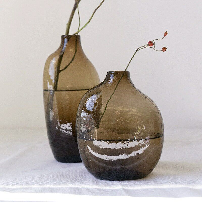 出口日式锤纹不规则异形小口玻璃花瓶水养迷你花瓶