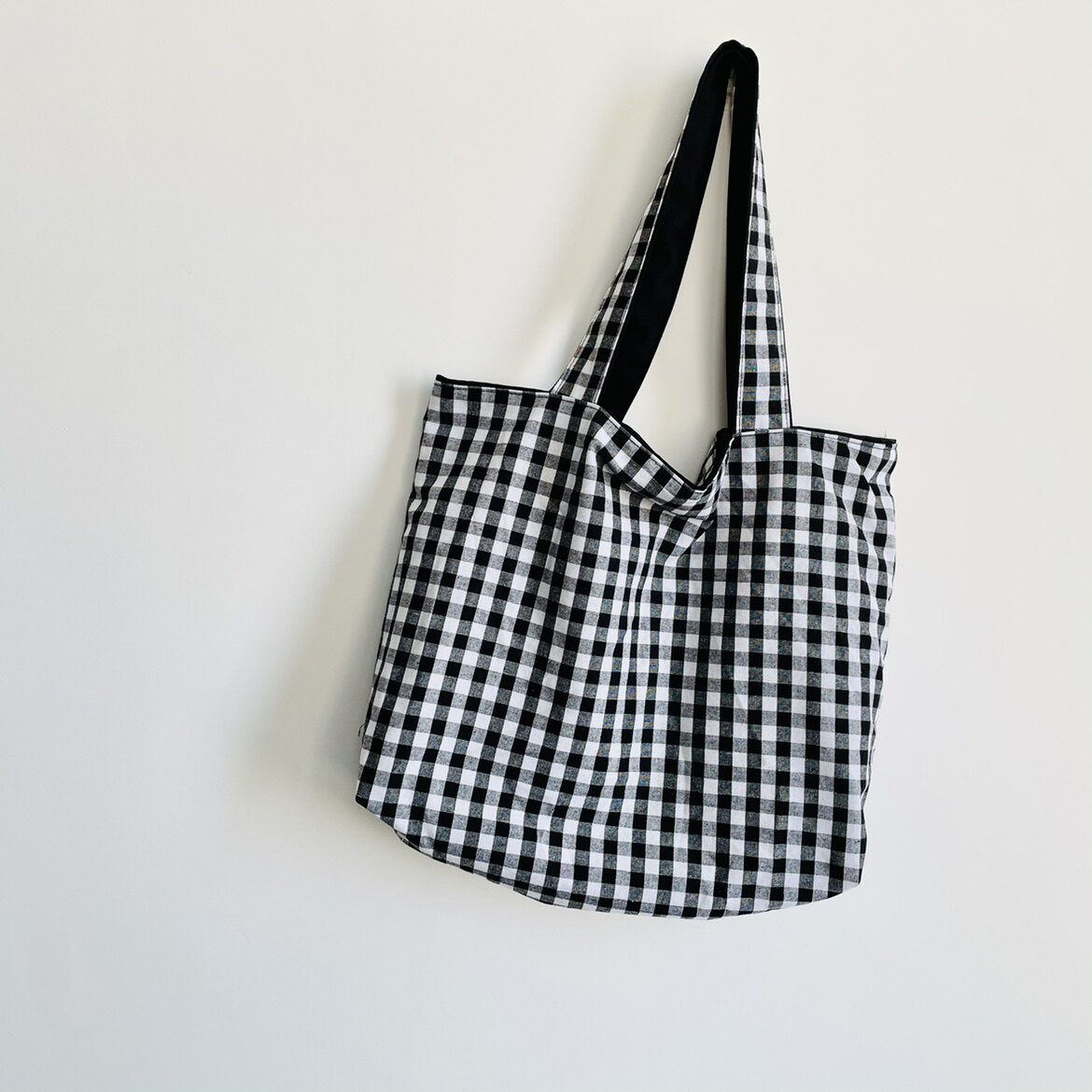 原创小众日韩百搭格子布包帆布包环保购物购物袋通用款女包