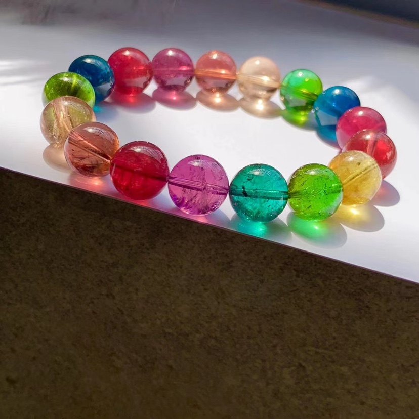 玻璃体七彩彩高定款浓艳彩虹碧玺手链409g118mm手链