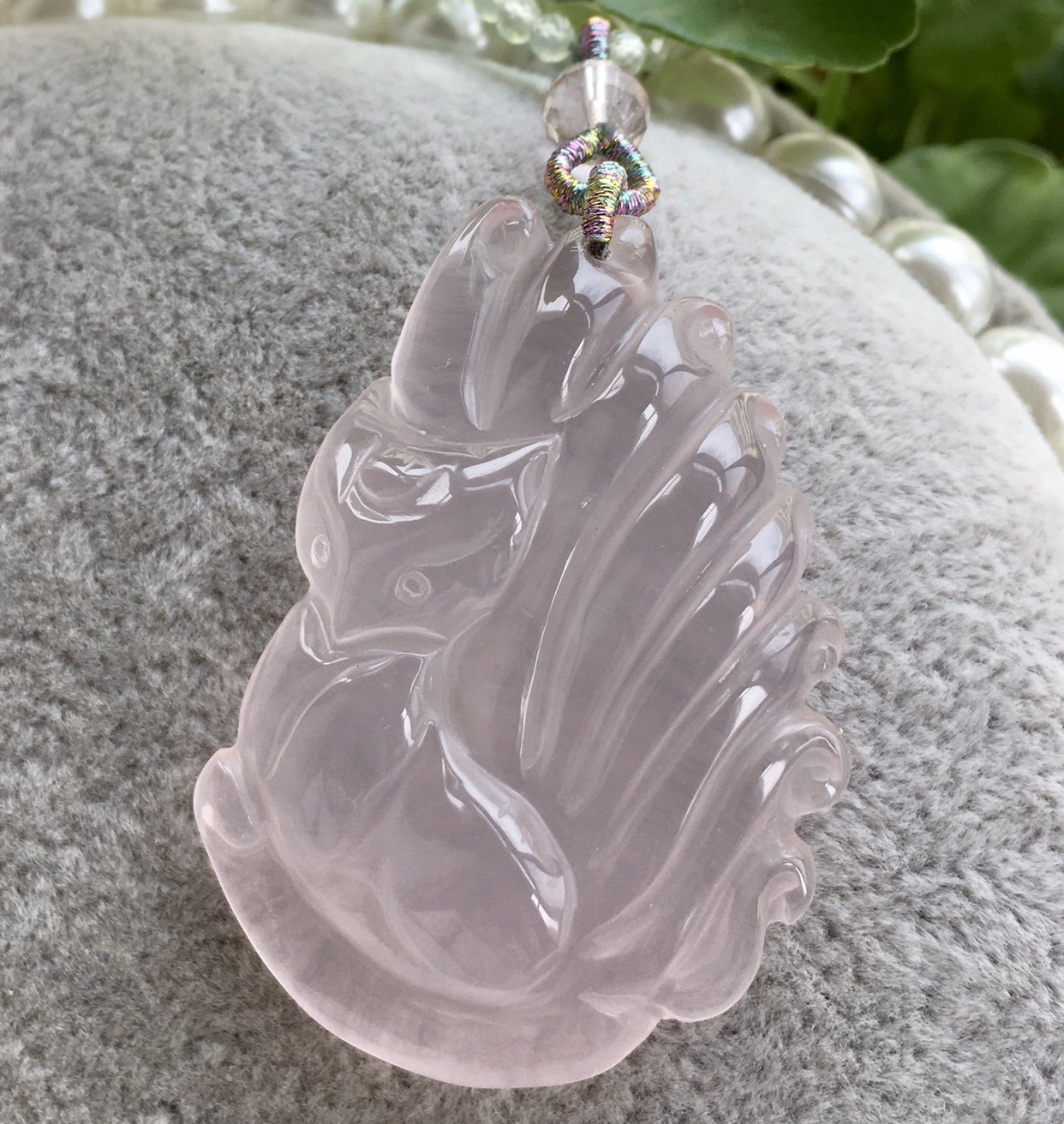 新款现货天然全净体粉水晶九尾狐吊坠立体可爱项坠