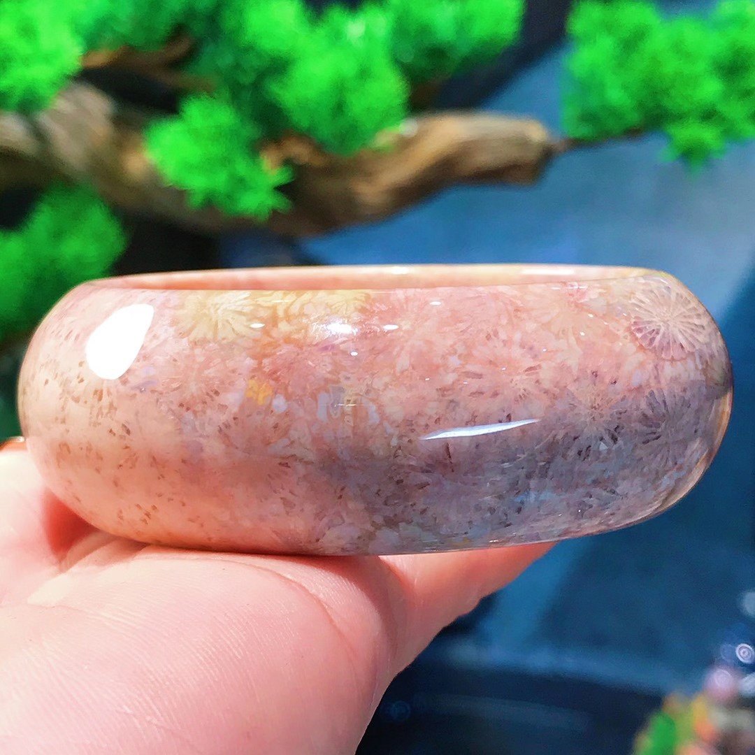 一博珊福精品天然珊瑚粉红老料大花手镯手镯