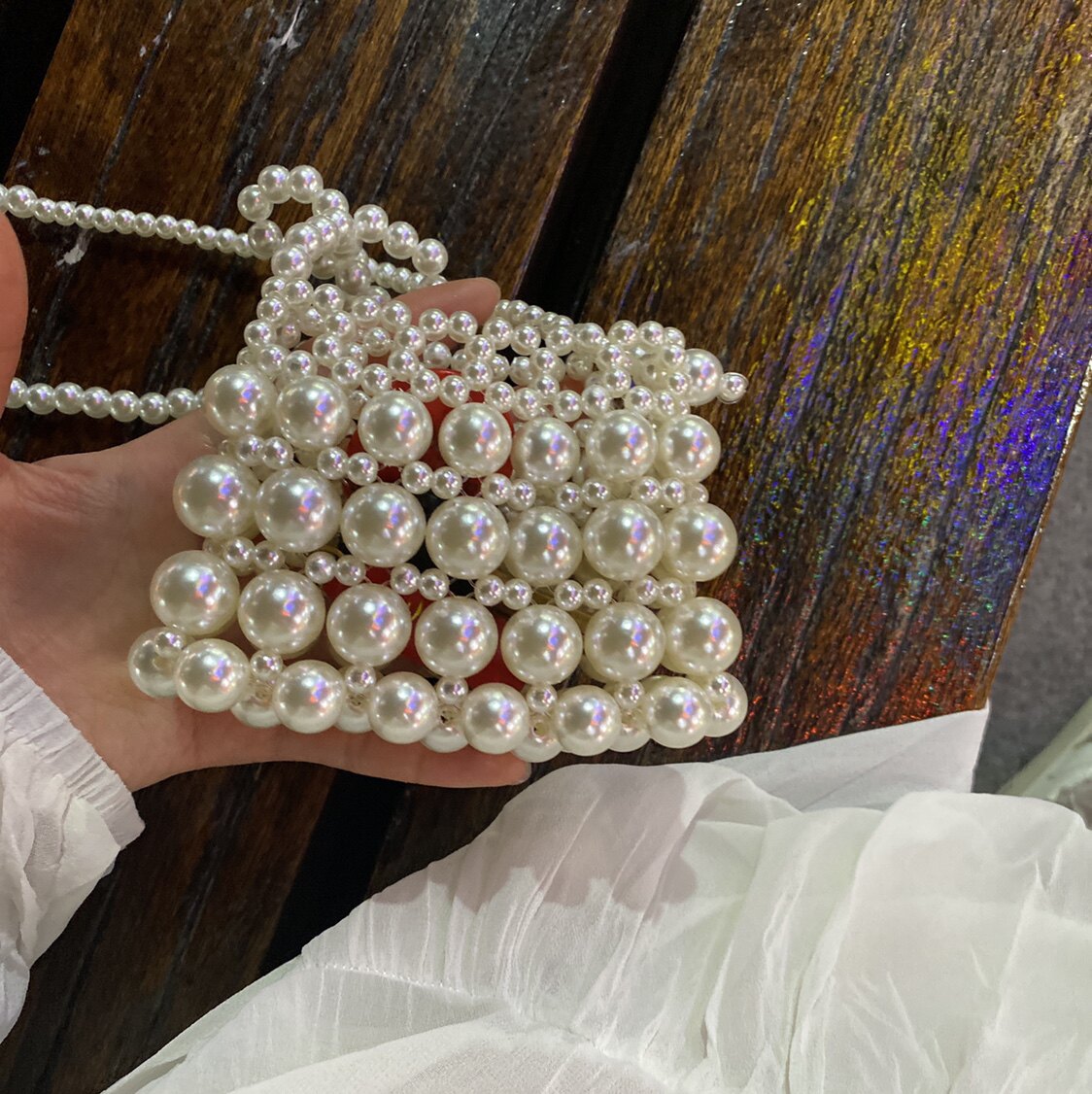 珍珠自制斜挎迷你珠子穿珠链条花朵串珠包包通用款女包