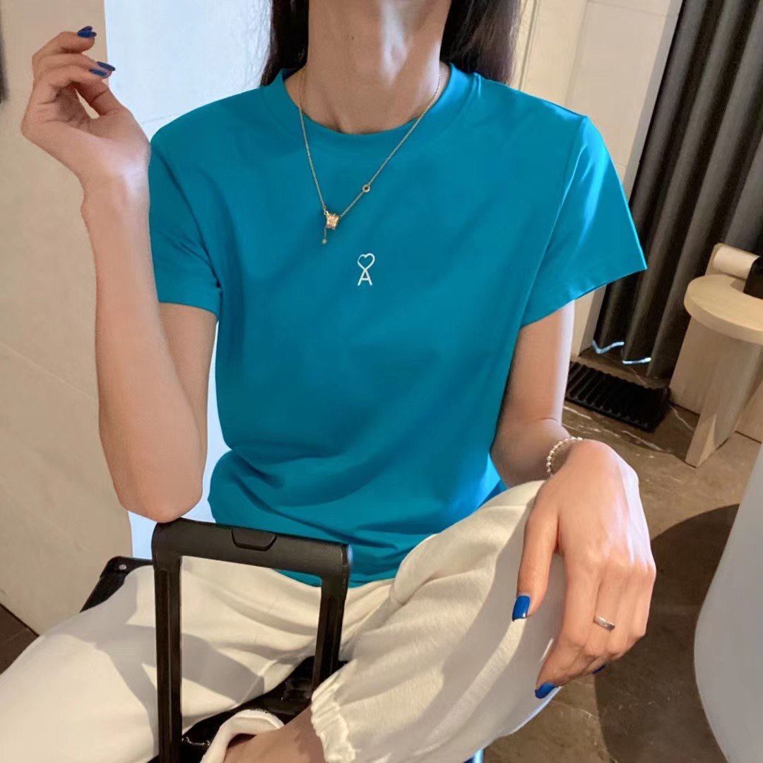 mocha新款2021春夏百搭桃心a潮ins圆领上肩t恤女显瘦洋气超火上衣