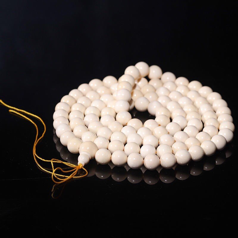5a级猛犸象牙白冰料108颗圆珠佛珠手持念珠多圈手串手链项链男女