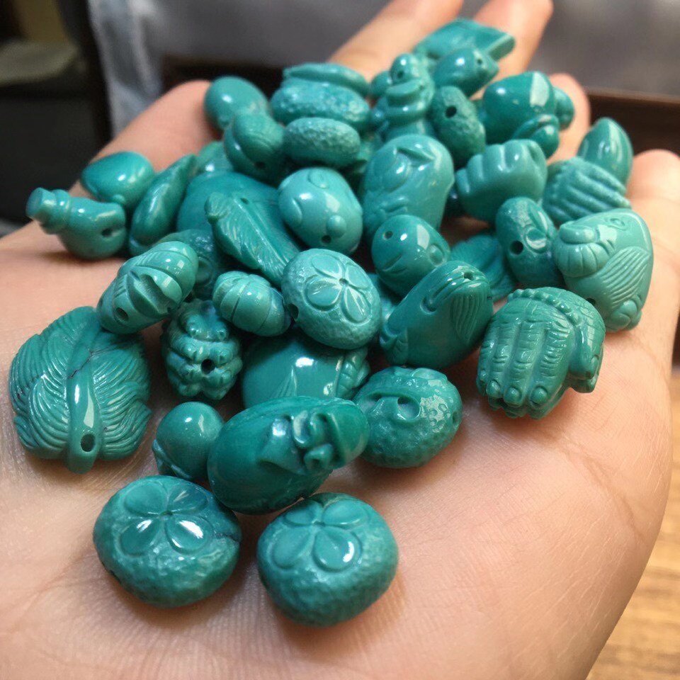 天然原矿高瓷蓝绿松石龙珠手链财神吊坠脑纹手链