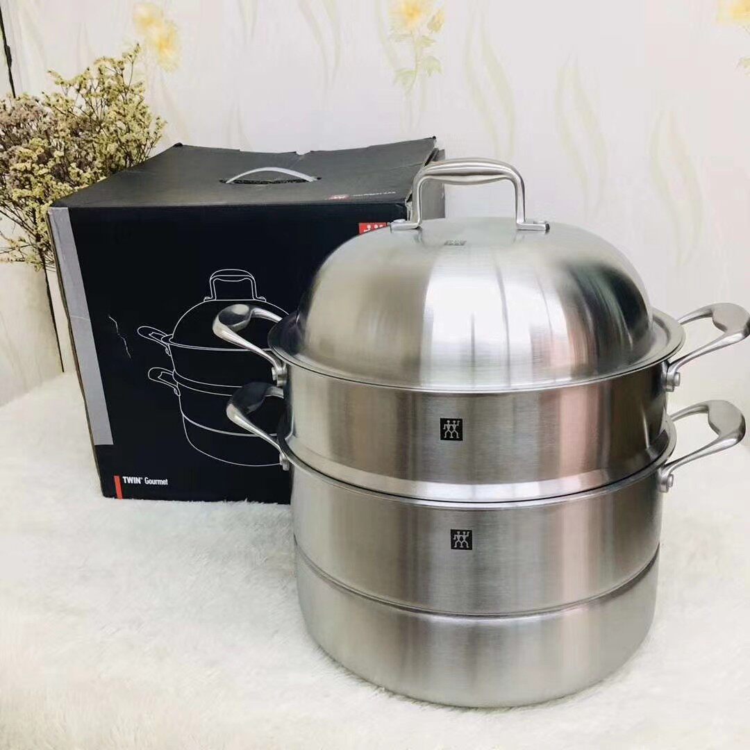 蒸锅三层不锈钢汤锅30cm蒸笼厨锅具家用加厚涂层蒸格