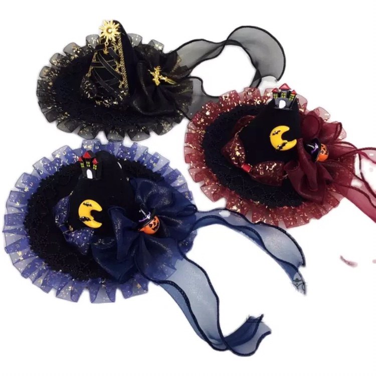 原创lolita万圣节黑暗系巫女小礼帽发夹洛丽塔哥特蝴蝶结发饰