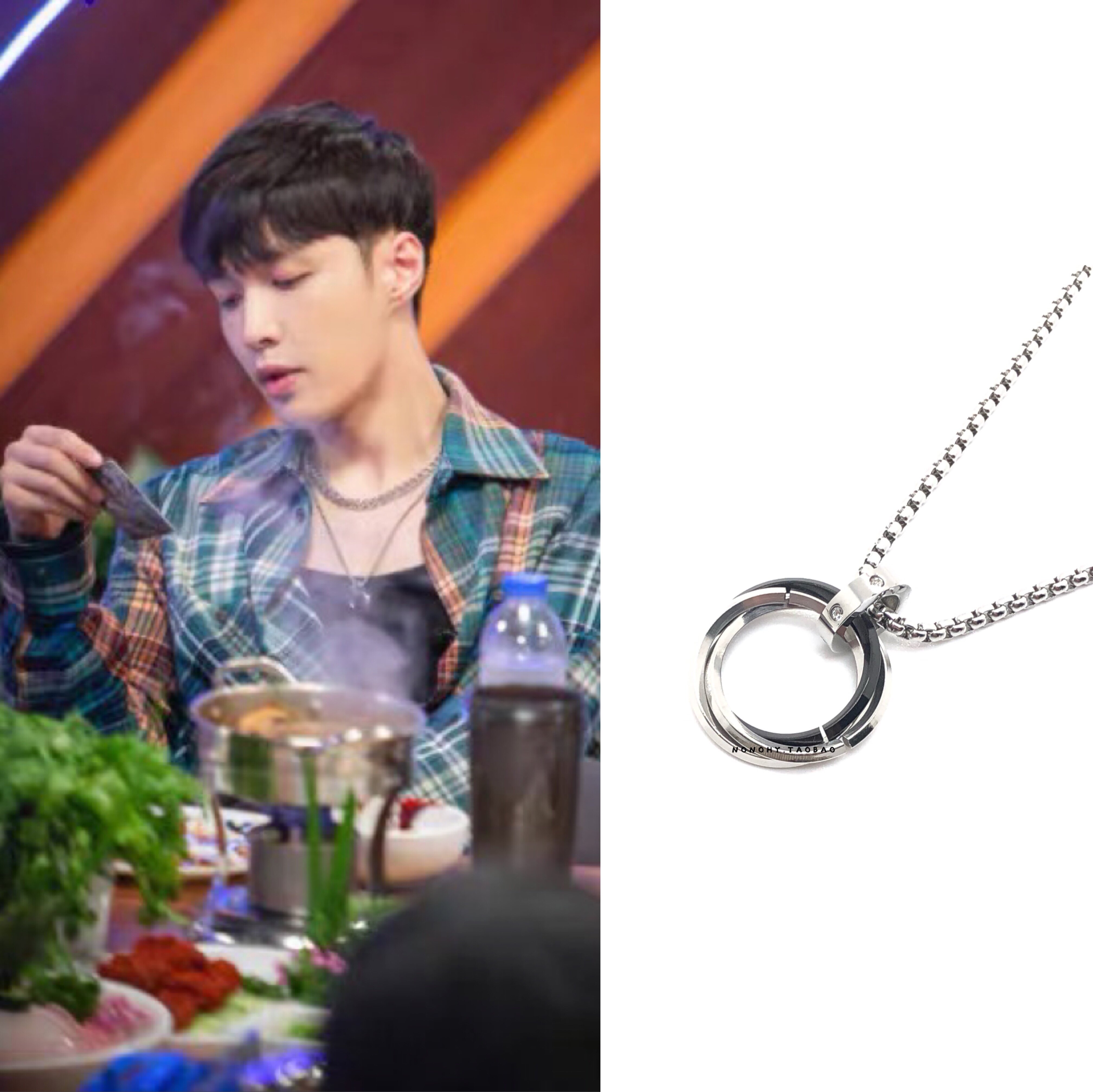 张艺兴一起火锅吧国潮同款三环吊坠项链钛钢型轻奢项链