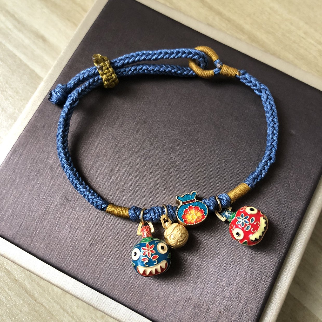 手链古法纯银金烧蓝吞金招财纳福转运手工编织手链