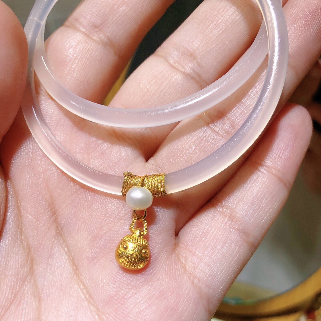 叮当手镯潮风兽国吞金鎏金古法玉髓玛瑙白玛瑙手镯