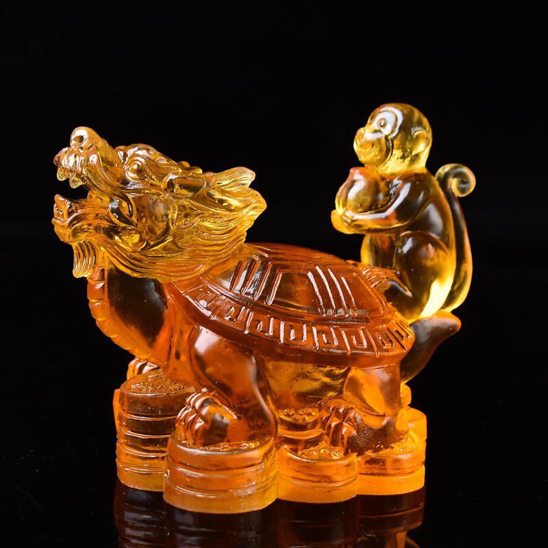 易明居猴龟保泰琉璃摆件2021牛年属鼠人办公室吉祥物摆件