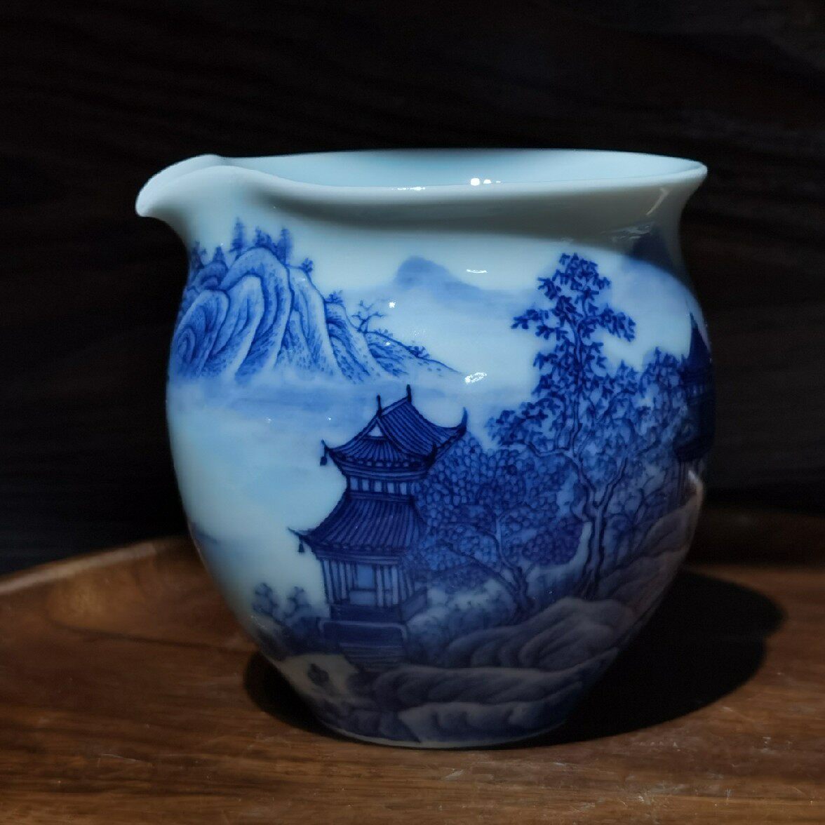 华云柴窑手绘公道手工青花瓷山水匀杯功夫功夫茶公道杯