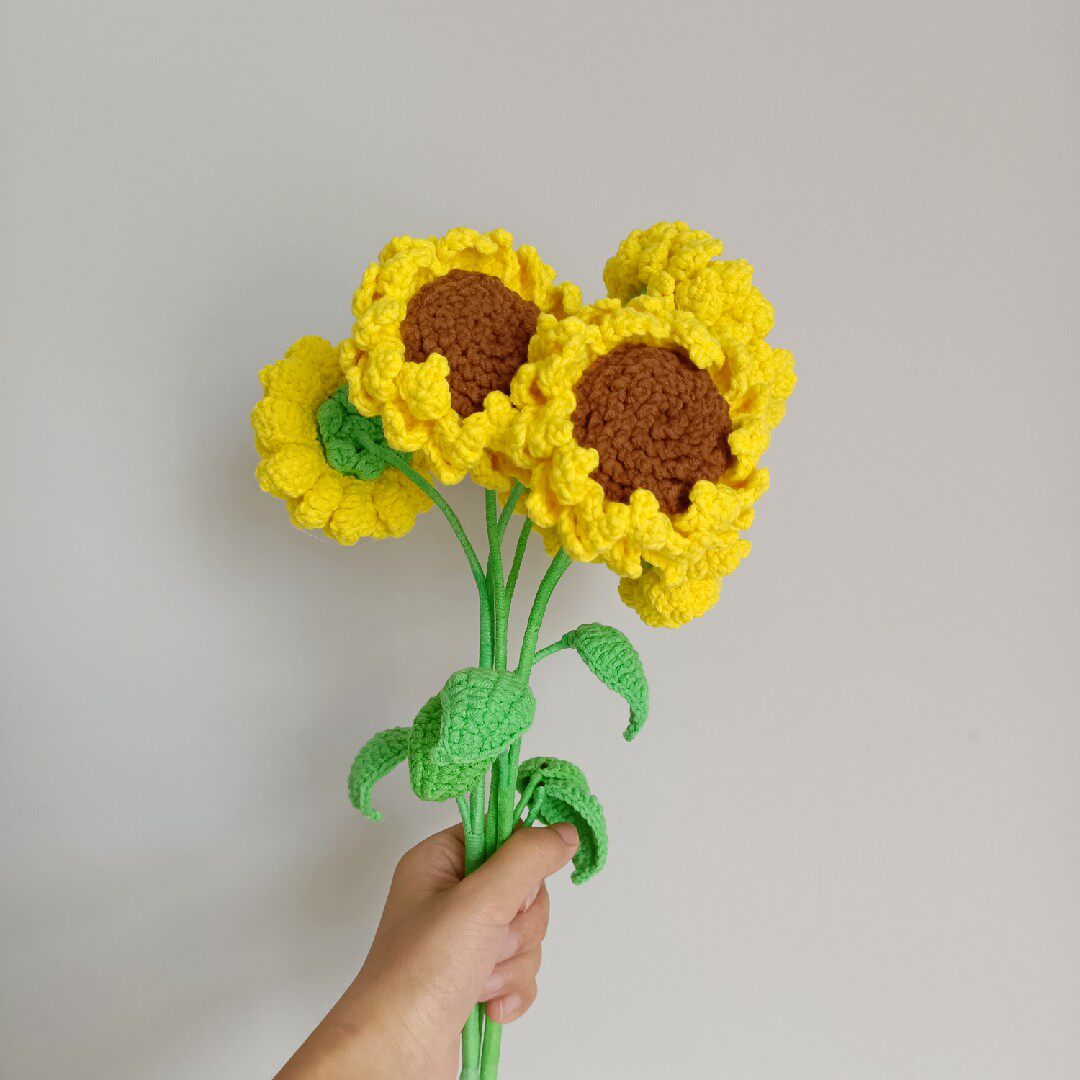 芒果家diy手工钩针钩织向日葵花束教师节礼物毛线创意玩偶