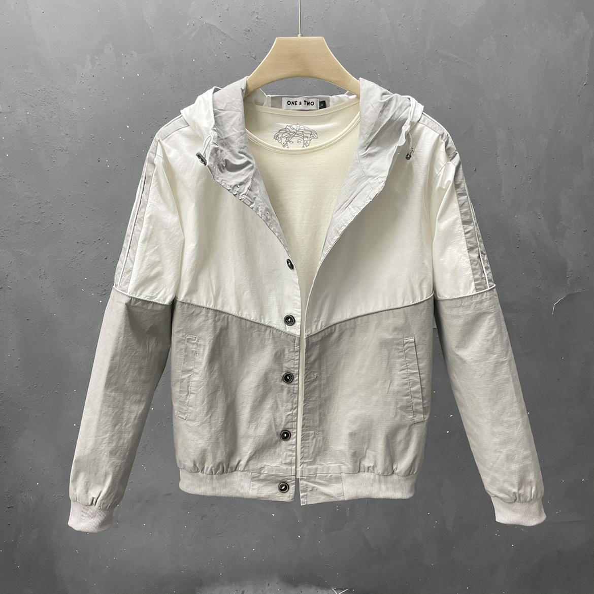 2022春秋新款韩版修身男士外套潮流拼接连帽工装上衣休闲男装夹克