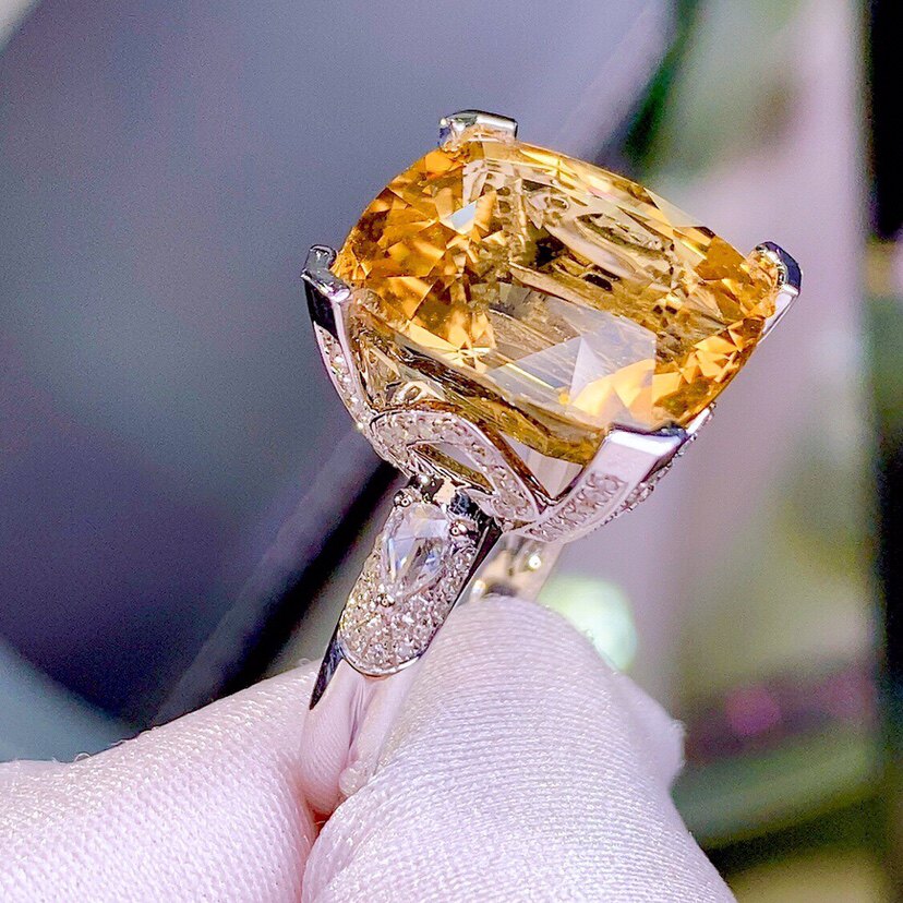 阿富汗黄碧玺碧玺戒指金丝雀全净戒指