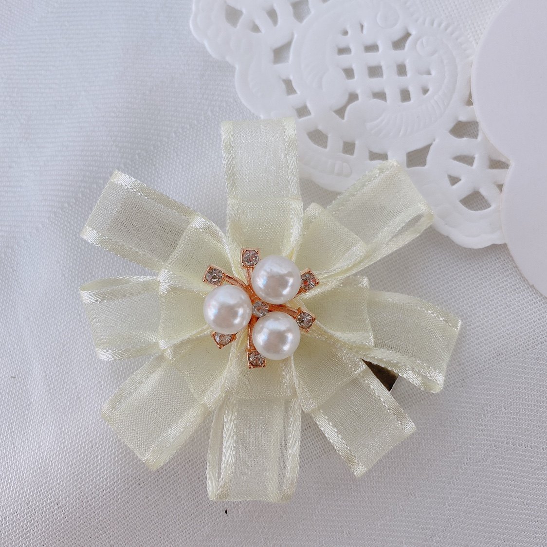 发饰韩版珍珠仙气花朵黄色制作时尚手工制手工发饰