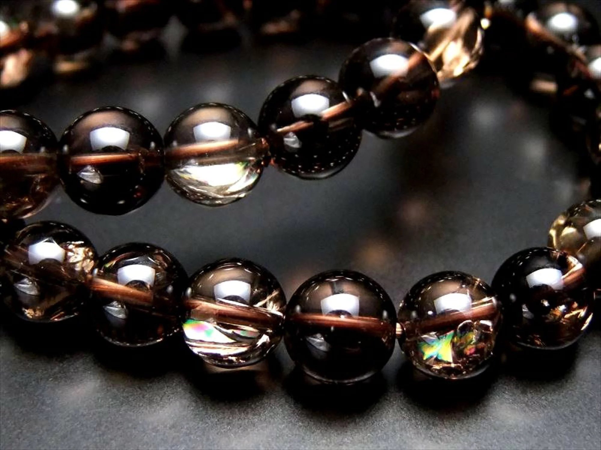 天然茶晶彩虹圆珠阿塞斯特喜马拉雅情侣手链项链其他diy饰品配件