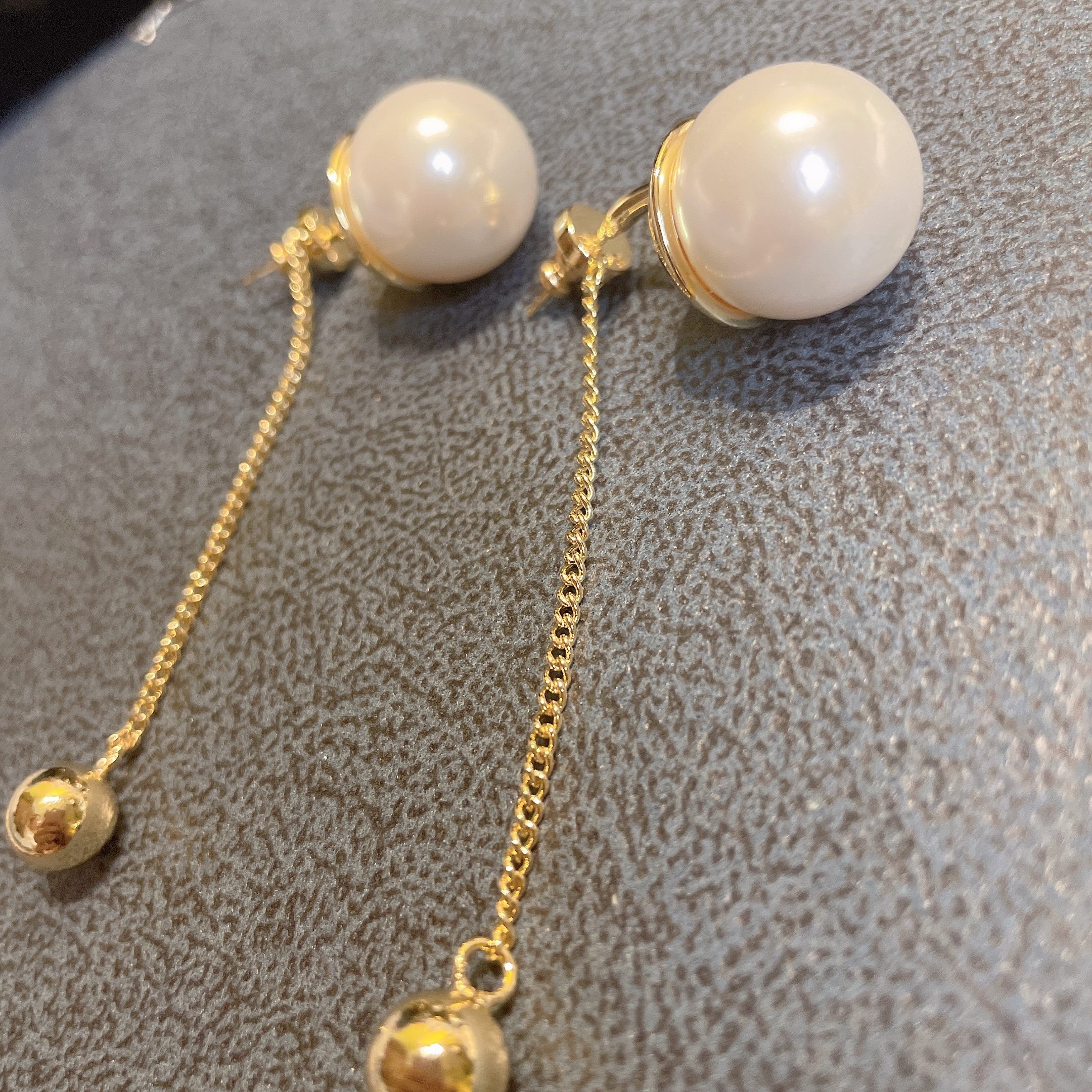 珍珠ab两戴不规则长款吊坠耳环小金金球名媛耳环