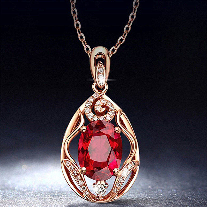 新款金镶嵌宝石红彩钻石镶嵌玫瑰镀金吊坠碧玺项坠
