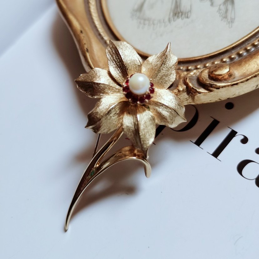 boucher百合花胸针vintage西洋欧美复古古董珠宝海外胸针