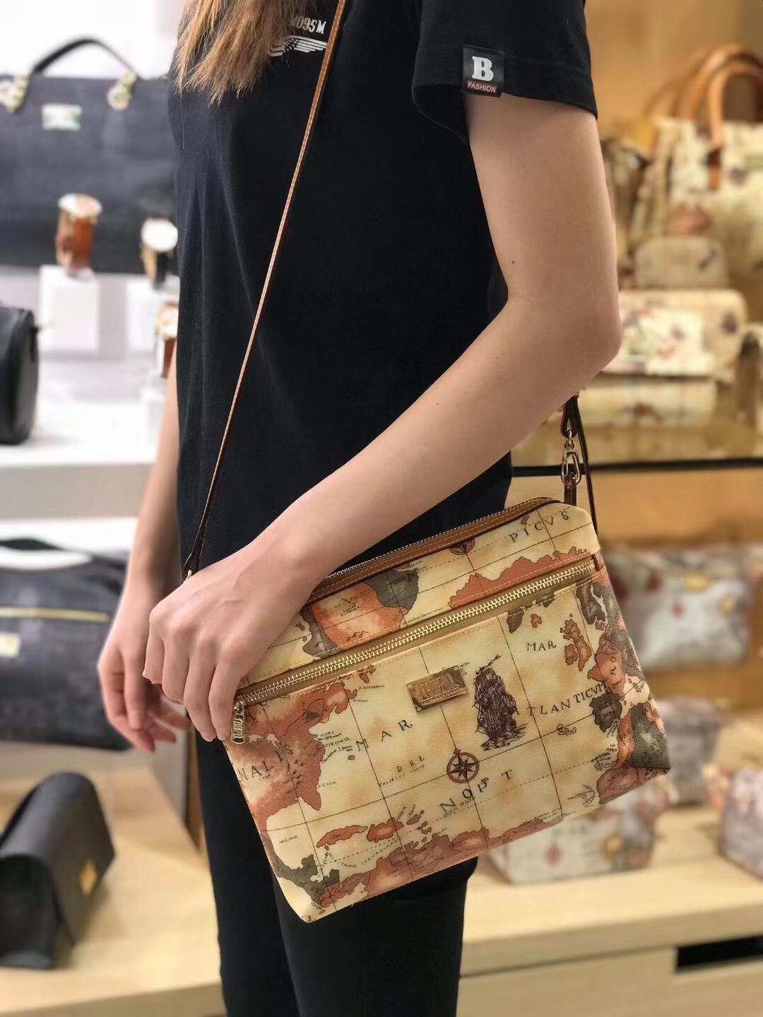 bubble地图包女士经典航海图两用包斜挎单肩包两条肩带 - 夜猫子海外