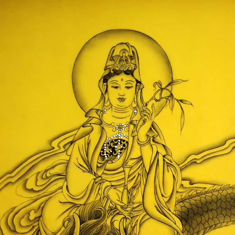 画像手绘观世音菩萨板画佛教摆件挂件寺院重工工艺画
