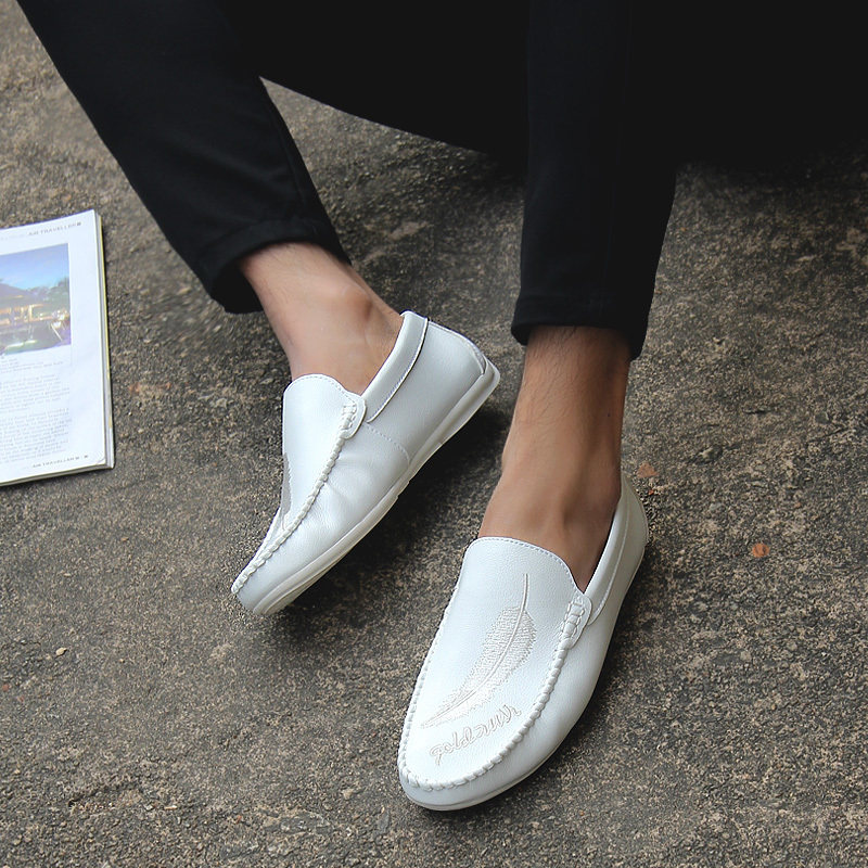 春季白色豆豆鞋男懒人鞋韩版潮流百搭个性青年套脚男士休闲白皮鞋