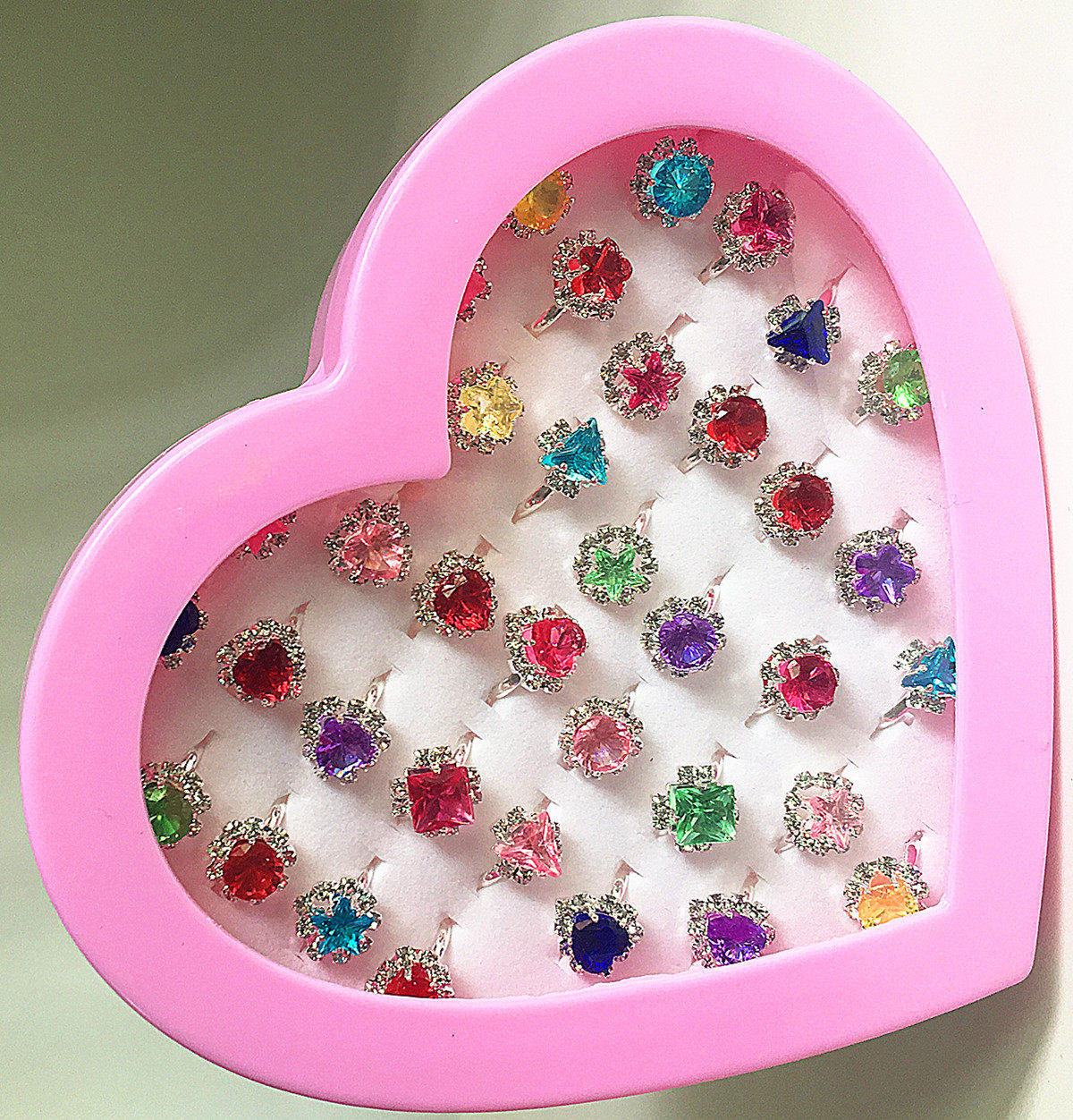 儿童玩具戒指盒装公主钻石钻戒水晶女孩饰品礼盒戒指