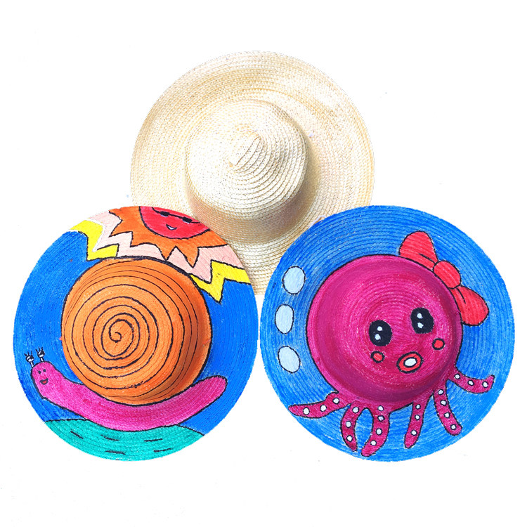 涂鸦春游儿童绘画草帽diy手工材料美术画画帽子