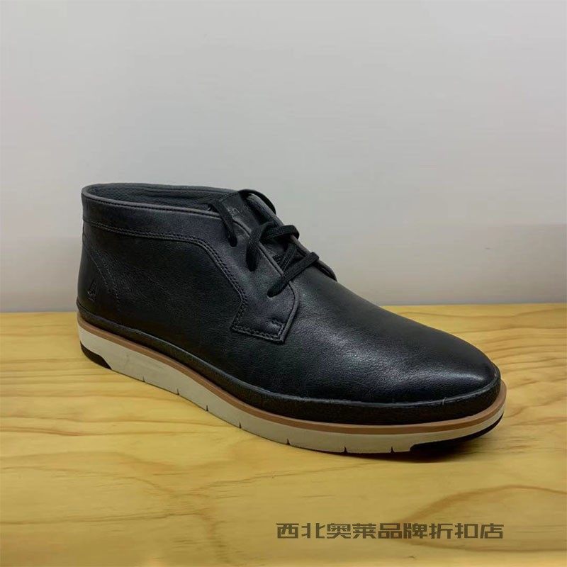 hushpuppies暇步士男鞋头层牛皮系带轻质舒适高帮高帮鞋