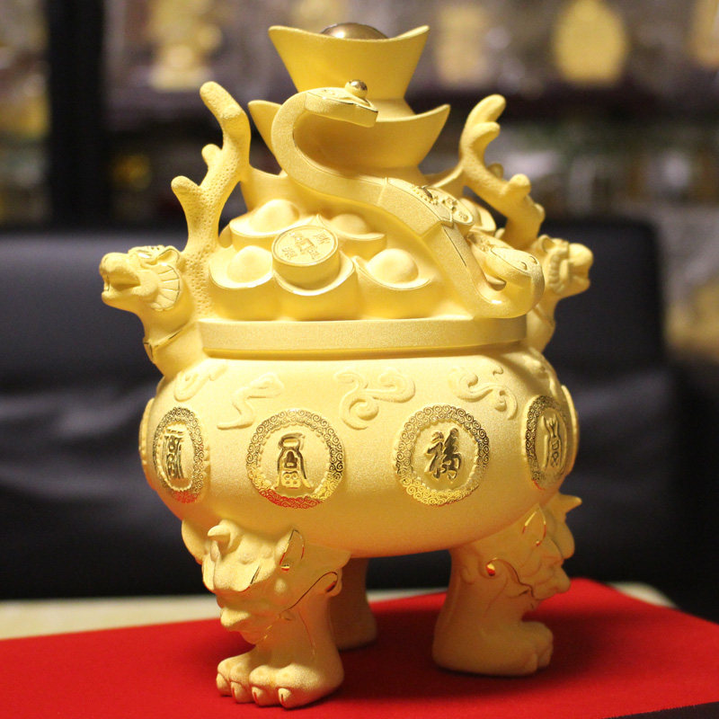 金馨豪品创意家居摆件开业乔迁九福聚宝盆绒沙金摆件商务黄金盆-mc母