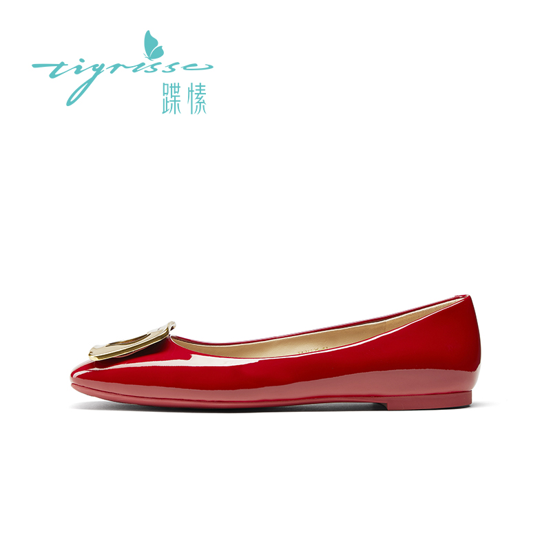 正品蹀愫2021春新款漆皮方头芭蕾舞平底鞋低帮鞋女单鞋ta21125-51