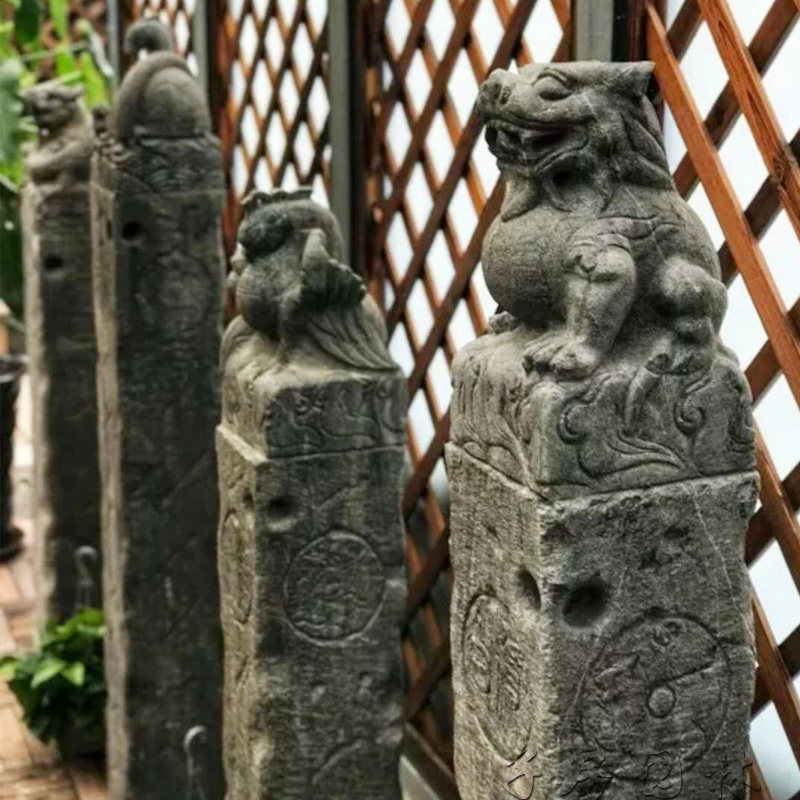 拴马桩石雕仿古做旧四神兽拴马柱罗马柱庭院酒店镇宅拴马石头摆件