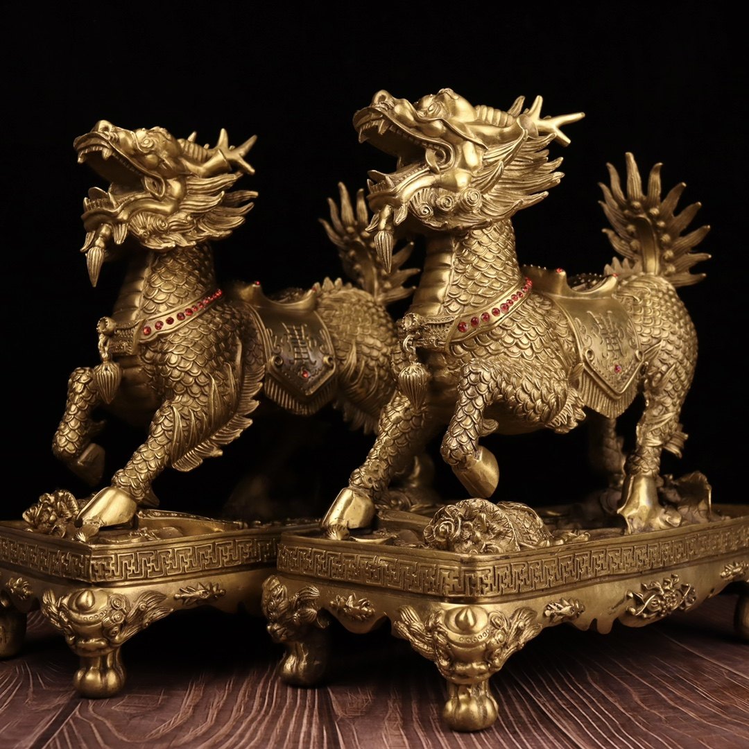 纯铜麒麟摆件八宝火麒麟八卦财富飞天天瑞吉祥物摆件