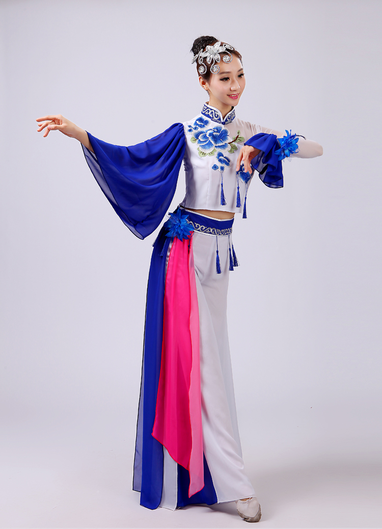 青花瓷舞蹈演出服古典扇子舞服装新款伞舞卷珠帘民族舞蹈裙裤