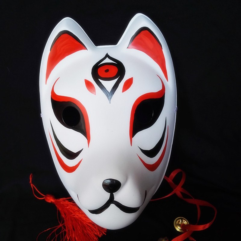和风手绘全脸塑料狐狸面具妖狐面具万圣节面具cos表演面具包邮