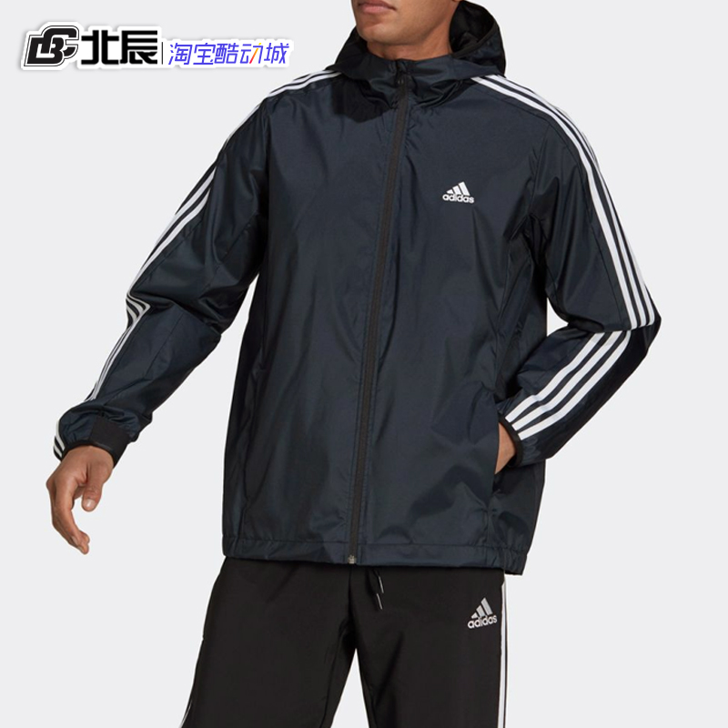 Adidas阿迪达斯男子梭织连帽风衣宽松跑步训练防晒夹克外套GK9028